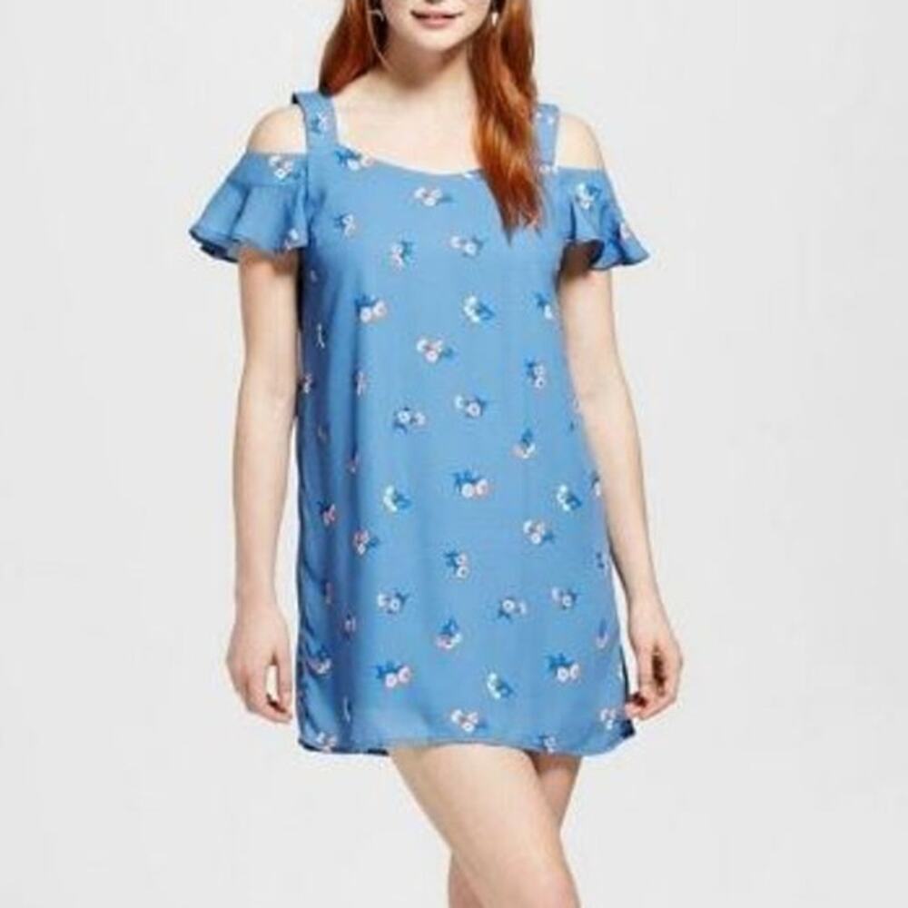 Layered With Love Women's Floral Cold Shoulder Ruffle Sleeve Mini Dress Size L